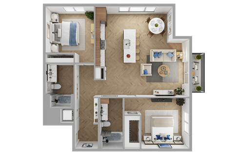 Floor plan for 2 beds, 2 baths, 1132 sqft